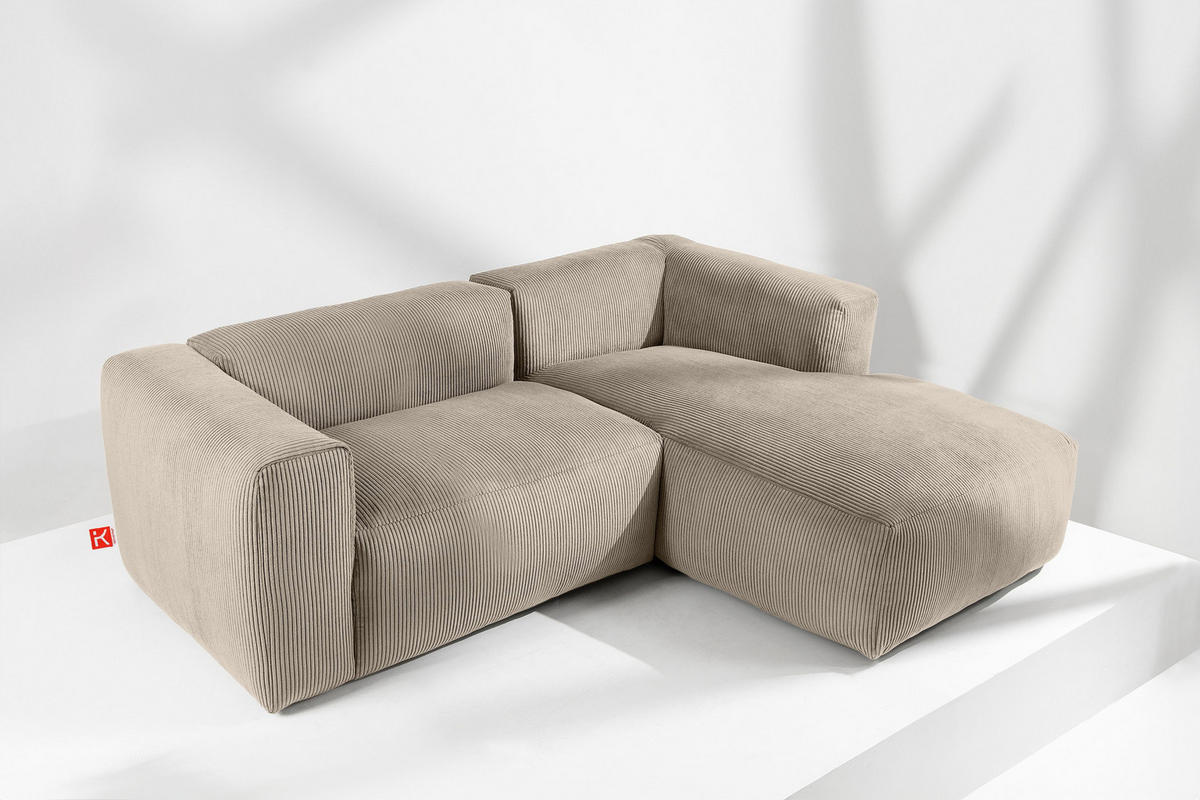 ECKMODULSOFA-RECHTS BUFFO 3/4 Sitzer mit extrem weicher Sitzfläche, Kordstoff, beige - Beige, Textil (237/180cm) - KONSIMO®