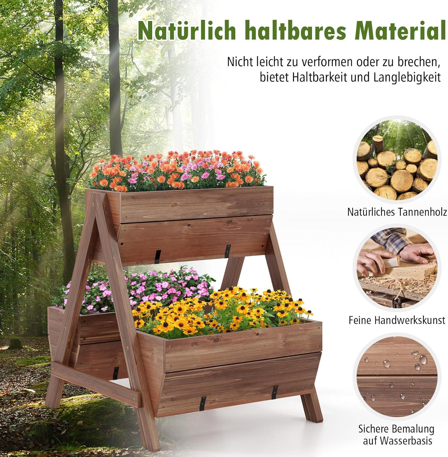 HOCHBEET Braun - Braun, Holz (73/73/66cm) - COSTWAY
