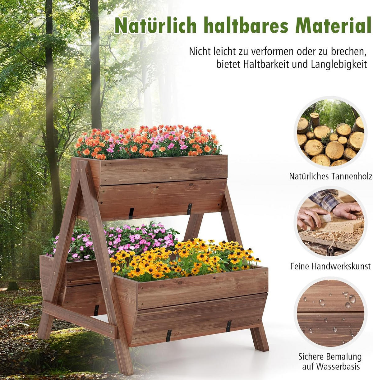 HOCHBEET Braun - Braun, Holz (73/73/66cm) - COSTWAY