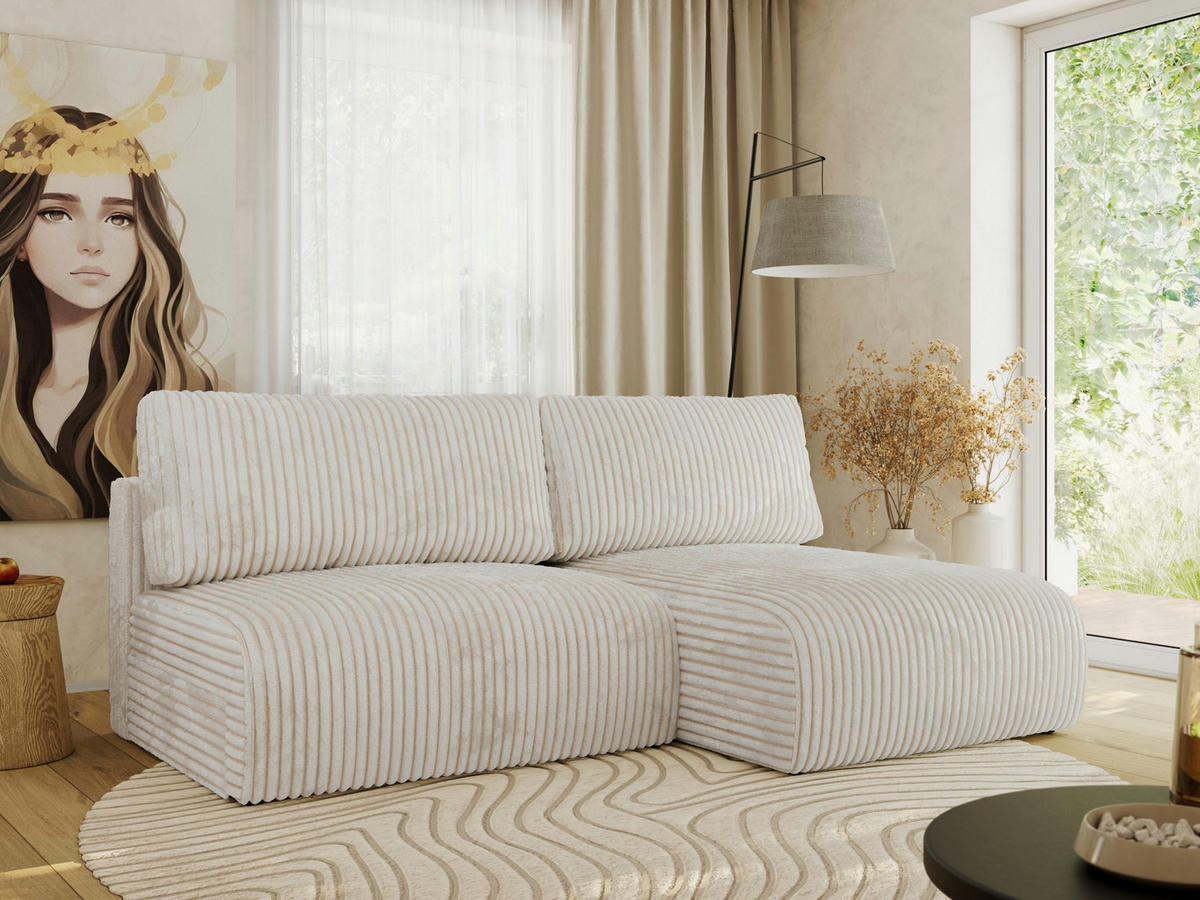 ECKSCHLAFSOFA VIVO L Creme Cord - rechts - Creme/Schwarz, Kunststoff/Textil (150/223cm) - MKS
