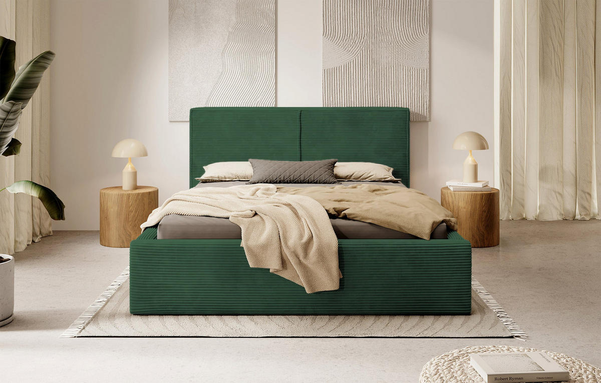 POLSTERBETT Farese Dunkelgrün Cordbezug 140 cm - Dunkelgrün, Textil (140/200cm) - Selsey