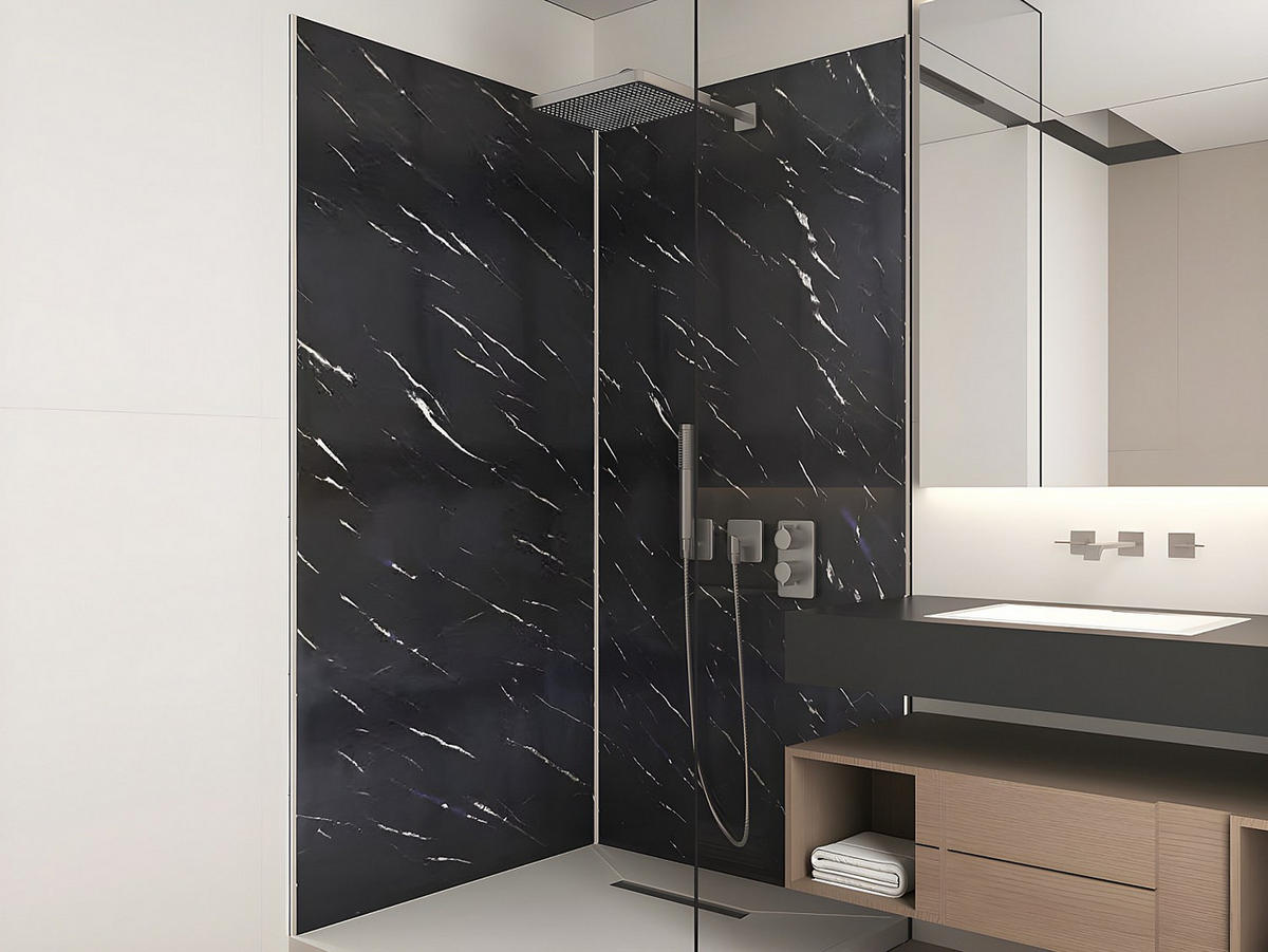 WANDPANEELE für Dusche - 90 cm x 90 cm - plastik - schwarz Eneko - Schwarz, Kunststoff/Metall (90/210/90cm) - Vente-Unique