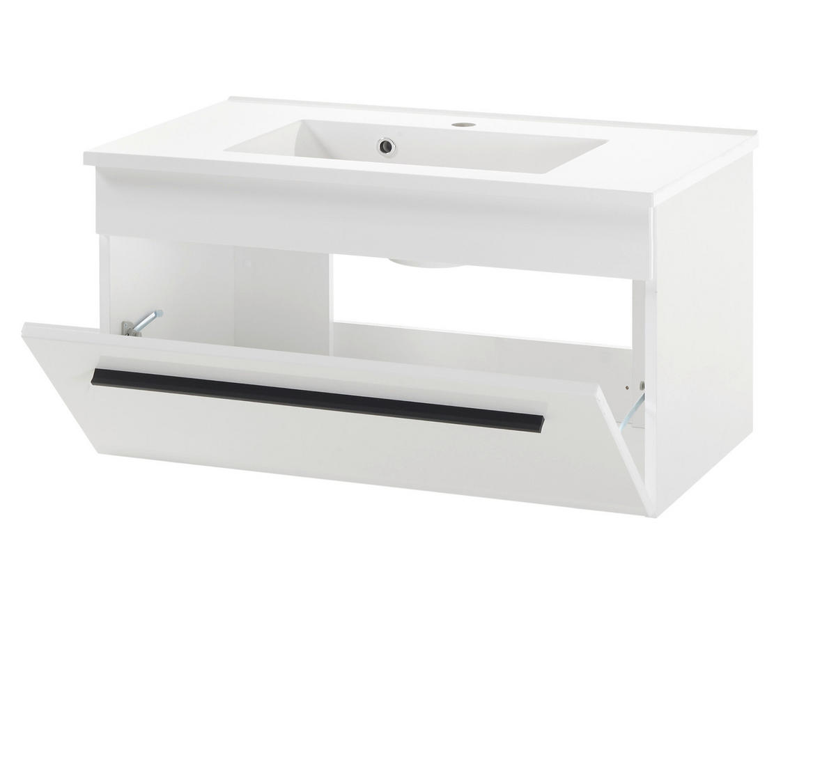 WASCHBECKENUNTERSCHRANK Waschbecken weiß Hochglanz, Waschtisch Set hängend, 80 x 43 cm - Weiß Hochglanz/Schwarz, Holzwerkstoff/Kunststoff (80/45/47cm) - Furn.Design