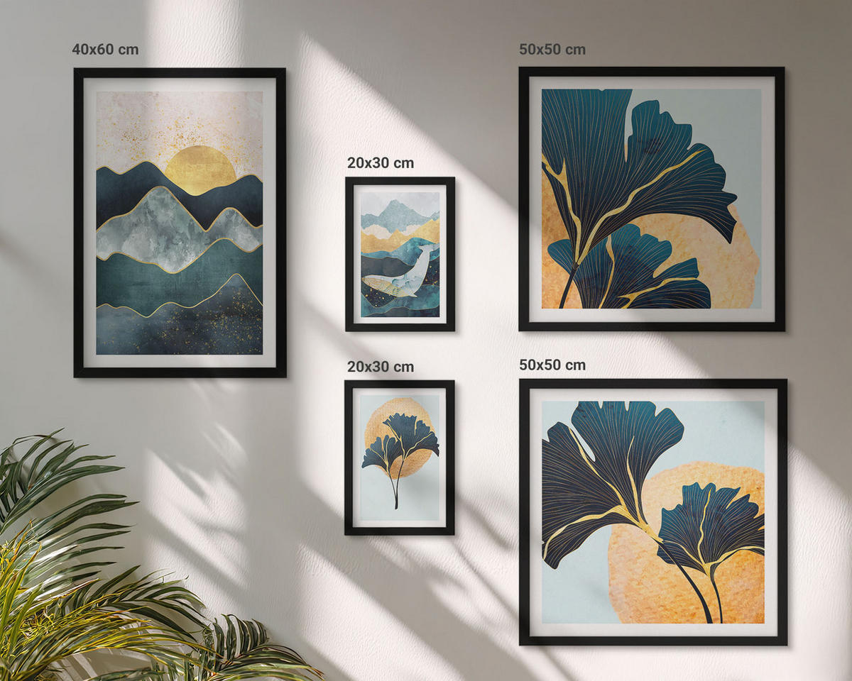 BILDER SET 5er Set - 50x50 cm & 20x30 cm & 40x60 cm Schwarzer Rahmen - Fruchtige Muster italienischer Wein - Schwarz, Kunststoff (40/60cm) - TULUP