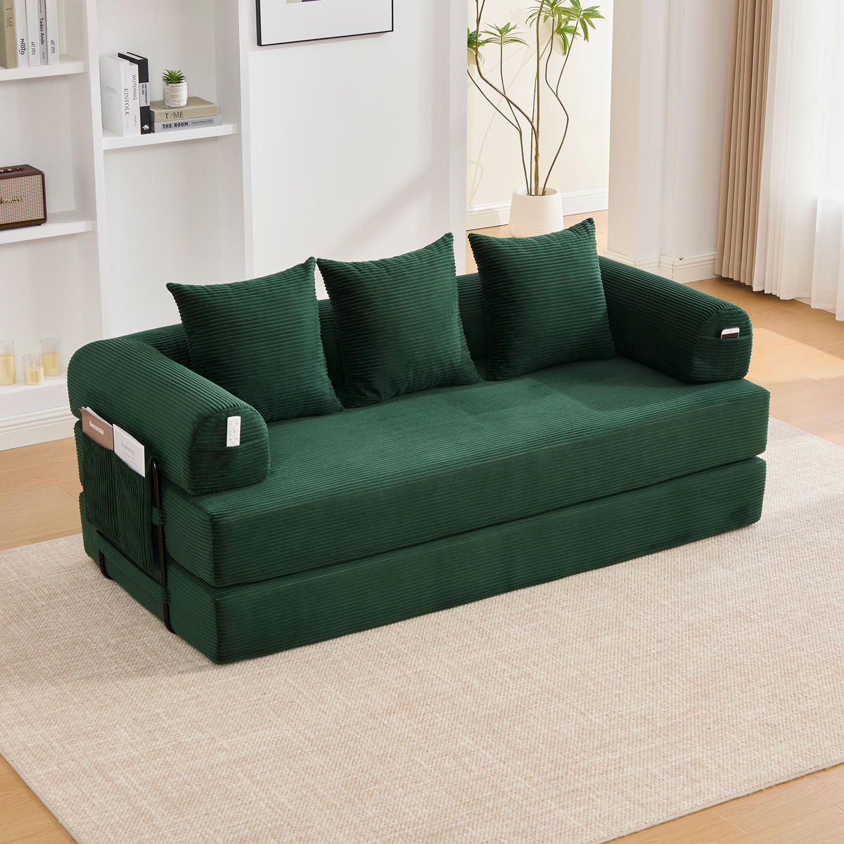 SOFA 200/94/67 cm aus Cord mit Metallgestell und 3 Kissen Emerald - Smaragdgrün, Textil (94/67/200cm) - Modenvie