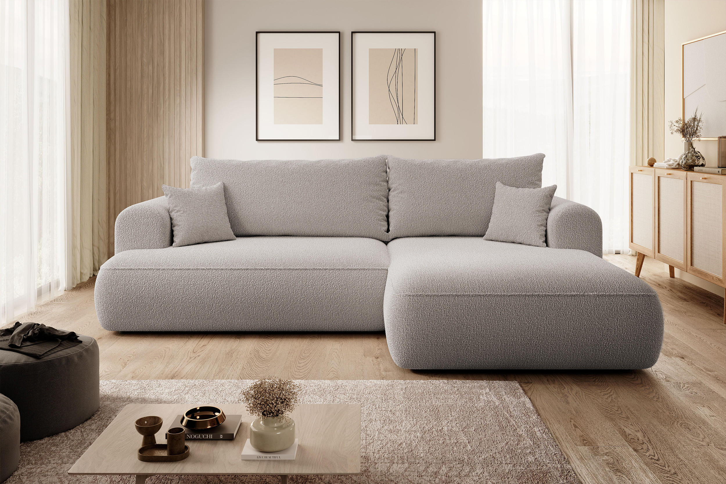 ECKSOFA Ovo Dunkelbeige Boucle - Schwarz/Mokka, Kunststoff/Textil (260/165cm) - Selsey