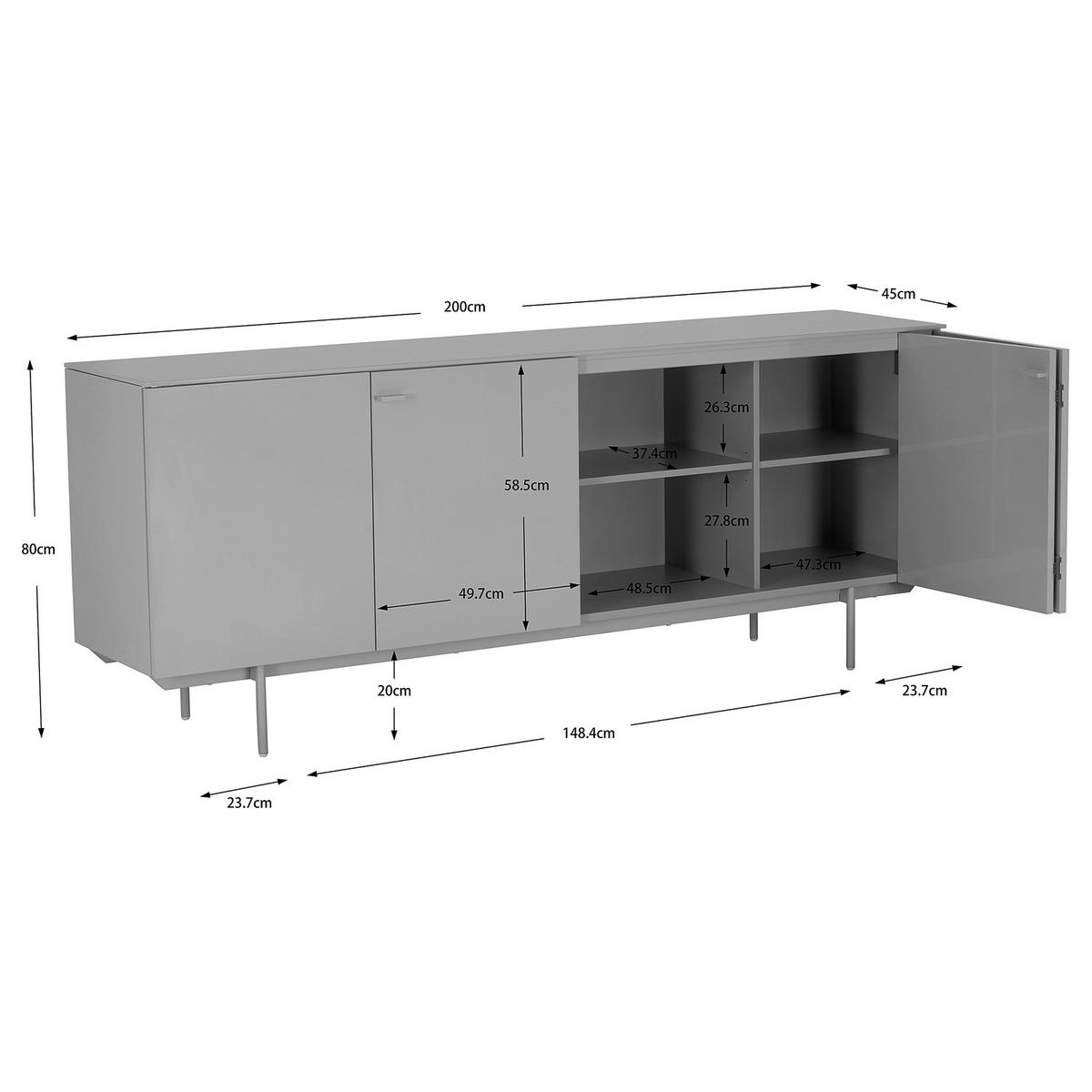 SIDEBOARD - Hellgrau - Hellgrau, Holzwerkstoff/Metall (200/80/45cm) - home24