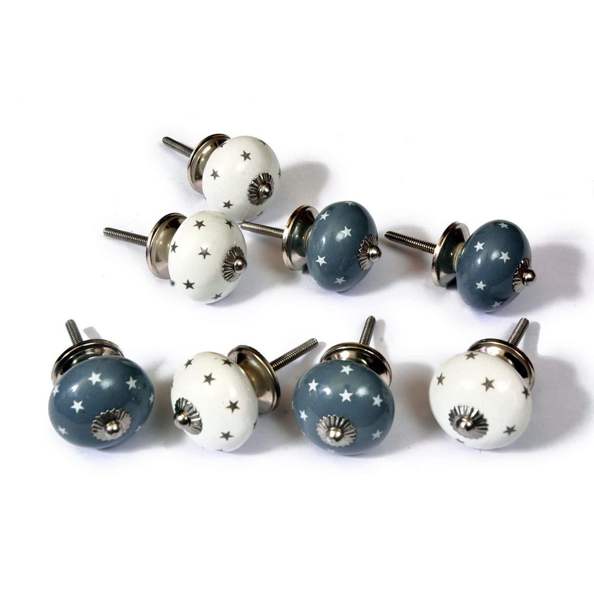 KERAMIKKNÖPFEN Set mit 8 in Weiß und Grau 40 mm Durchmesser. - Hellblau, Keramik (4/4/6.9cm) - Nacnic