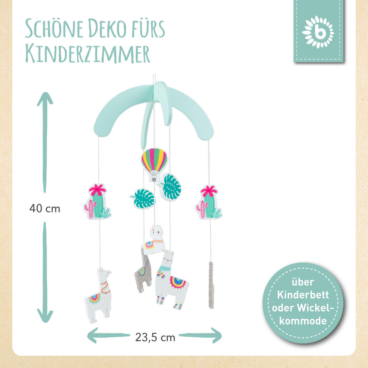 MOBILE Holz Lama - ab Geburt - Türkis, Holz (19.1/19.1cm) - Bieco Spielwaren