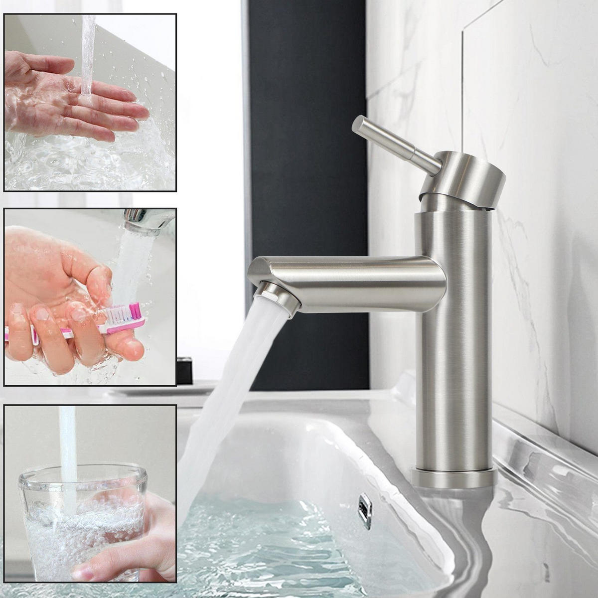 WASCHTISCHARMATUR Quellisu 14.6/4.6/17.4cm - Silberfarben, Metall (4.6/17.4/14.6cm) - ZMH