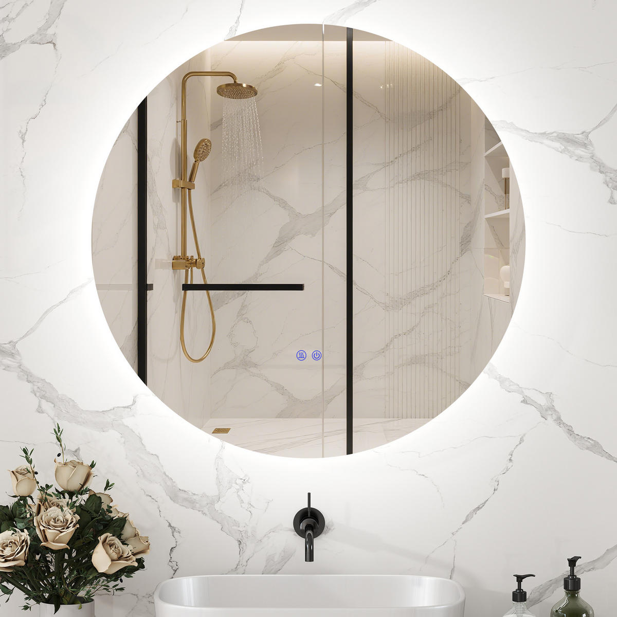 BADEZIMMERSPIEGEL DE-15132 Ø 60 cm mit 3 LED-Farben und dimmbar Grau - Silberfarben, Glas (60/3.5/60cm) - ComfortXL