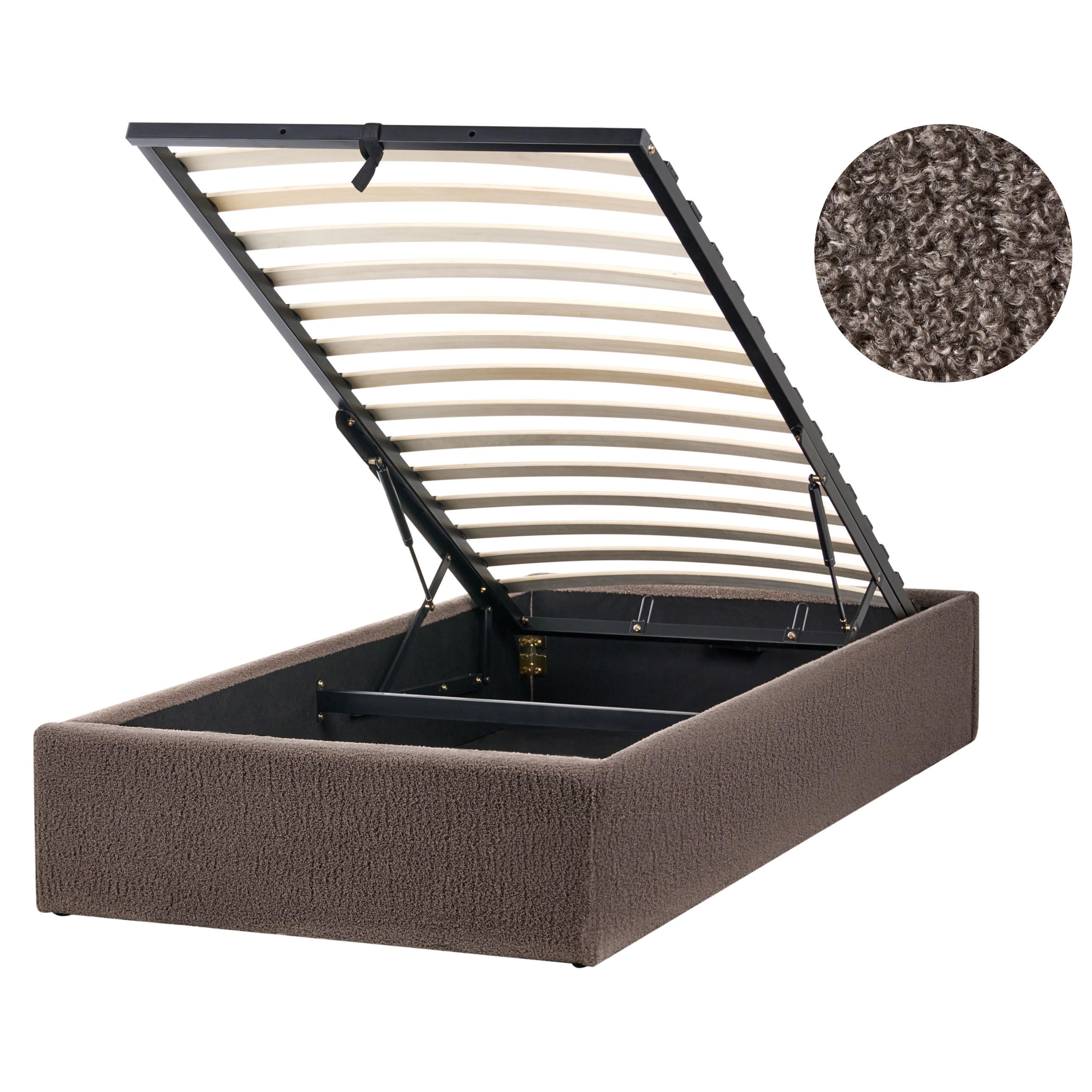 PAT cu spațiu de depozitare fără tablie 90/200 cm bouclé taupe Dinan