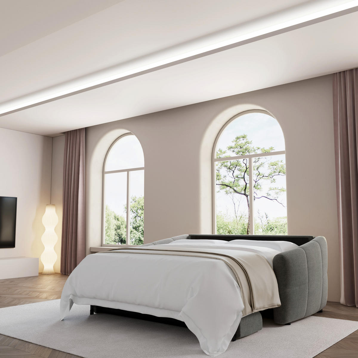 SCHLAFSOFA GERADE Samt Graphitgrau 225cm - Graphitfarben/Grau, Textil (225/88/108cm) - Sia Home