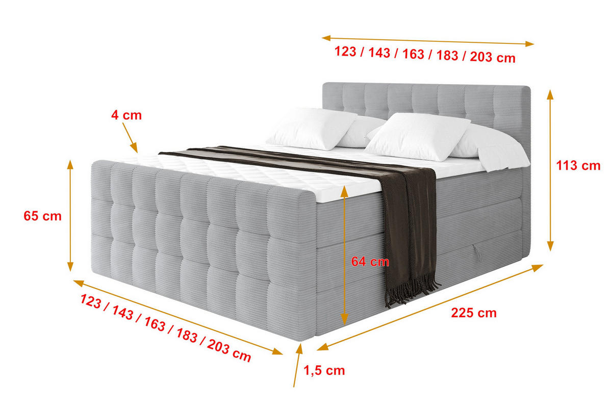 BOXSPRINGOVÁ POSTEL s matrací H3/H4 - IGAN-Z KING - 140x200 cm Šedá - barva hliníku, kompozitní dřevo (143/200cm) - ALTDECOR