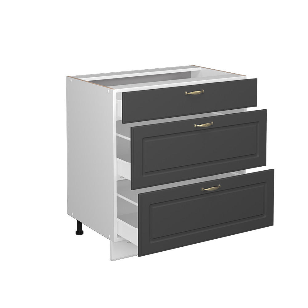 KÜCHENUNTERSCHRANK Fame-Line Anthrazit-Gold 80 cm mit 3 Schubladen AP Eiche - Anthrazit/Weiß, Holzwerkstoff (80/82/60cm) - Vicco