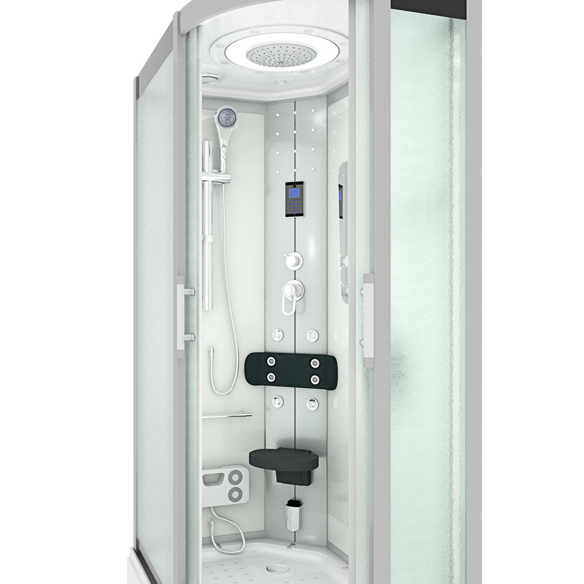 DUSCHE Duschkabine D60-70M0R Weiß 80x120 - Weiß, Glas/Kunststoff (80/120/215cm) - AcquaVapore by Sandra Jentho