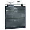 SCHUHSCHRANK Loret Front in Grau Hochglanz - Grau, Holzwerkstoff (89/104/23cm) - Vladon