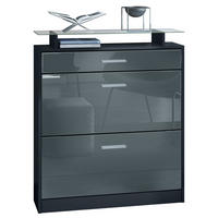 SCHUHSCHRANK Loret Front in Grau Hochglanz - Grau, Holzwerkstoff (89/104/23cm) - Vladon