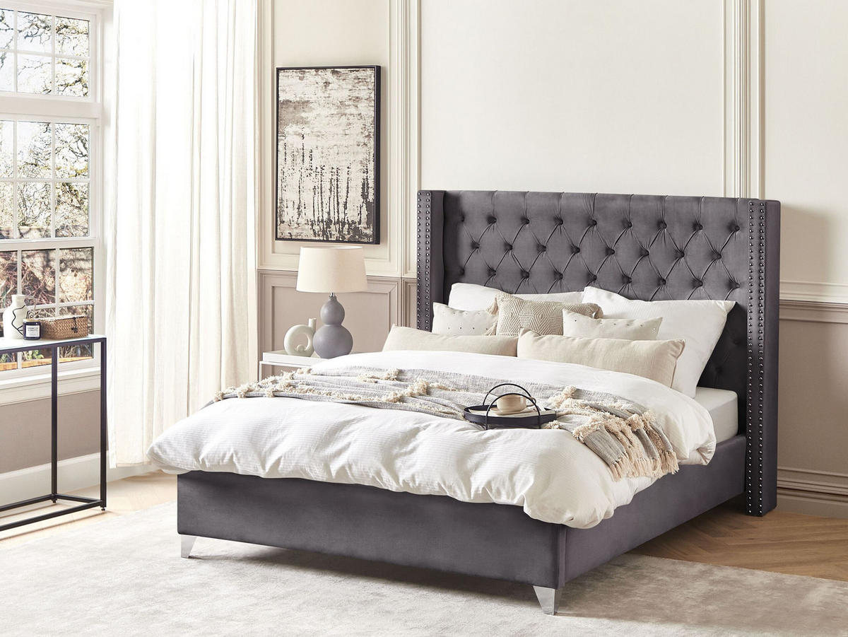 POLSTERBETT 160/200cm Grau Lubbon - Grau, Textil (160/200cm) - Beliani