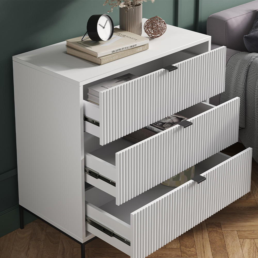 KOMMODE Eliza Weiß 80 x 81.2 cm mit 3 Schubladen - Weiß, Holzwerkstoff (42/81.2/80cm) - Vicco