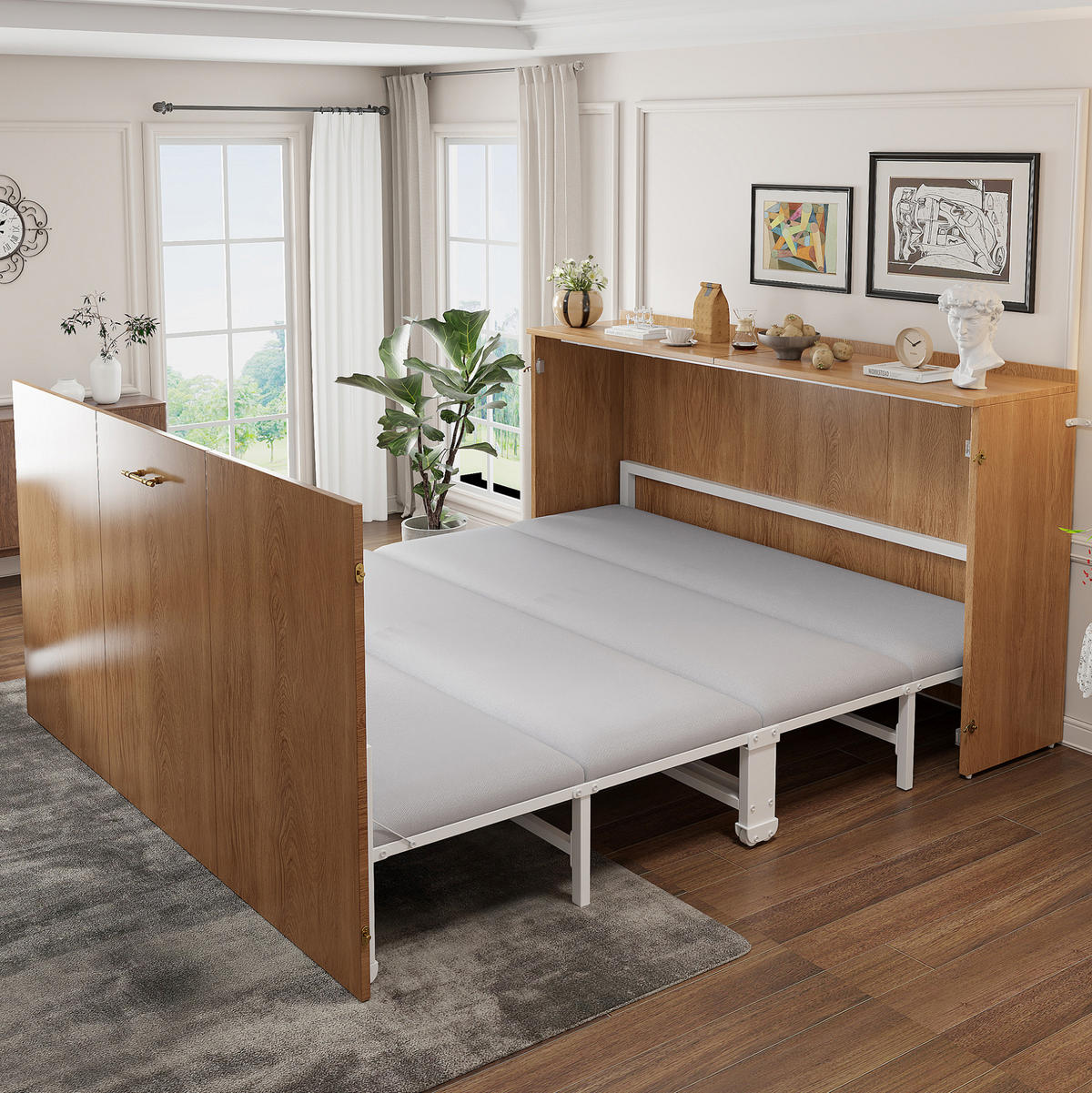 SCHRANKBETT Klappbett 140/200 cm aus Holz und Metall mit Matratze und leisen Rollen Holzfarbe - Naturfarben, Holz (140/200cm) - Modenvie
