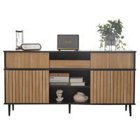 KOMMODE aus Spanplatte 40x160x80 cm Schwarz/Natur mit Schiebetüren und Schublade - Schwarz, Holzwerkstoff (160/80/40cm) - IVMEU