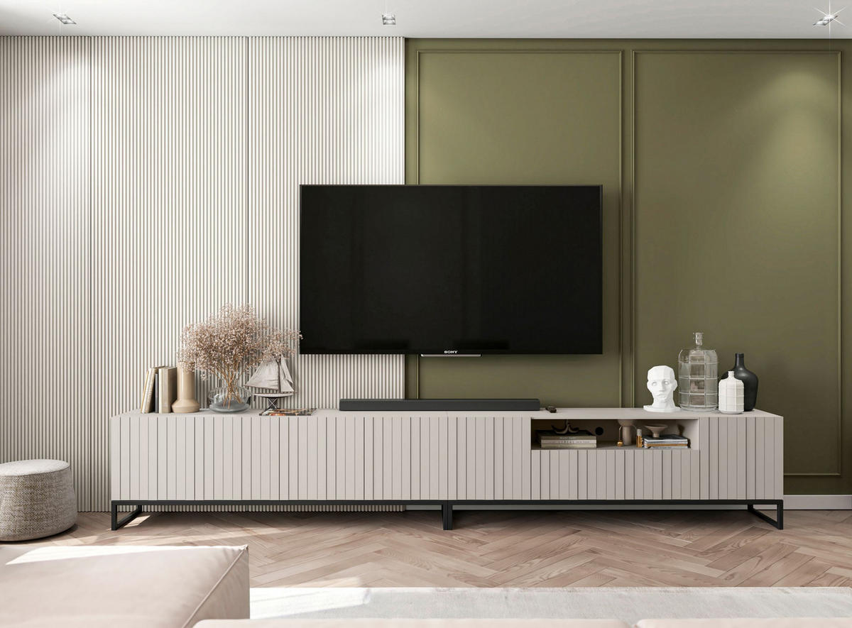 TV-LOWBOARD 2er-Set Elpis2 Kaschmir matt mit schwarzem Metallrahmen 150 cm - Kaschmir, Holzwerkstoff (300/51.5/36.5cm) - Meble Lindner