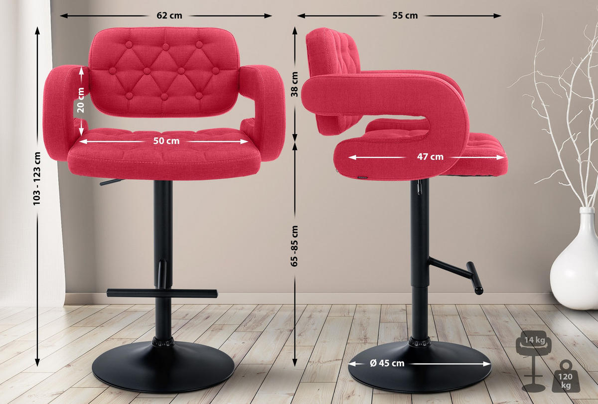 BARHOCKER Stoff rot - Rot/Schwarz, Textil/Metall (62/103/55cm) - CLP
