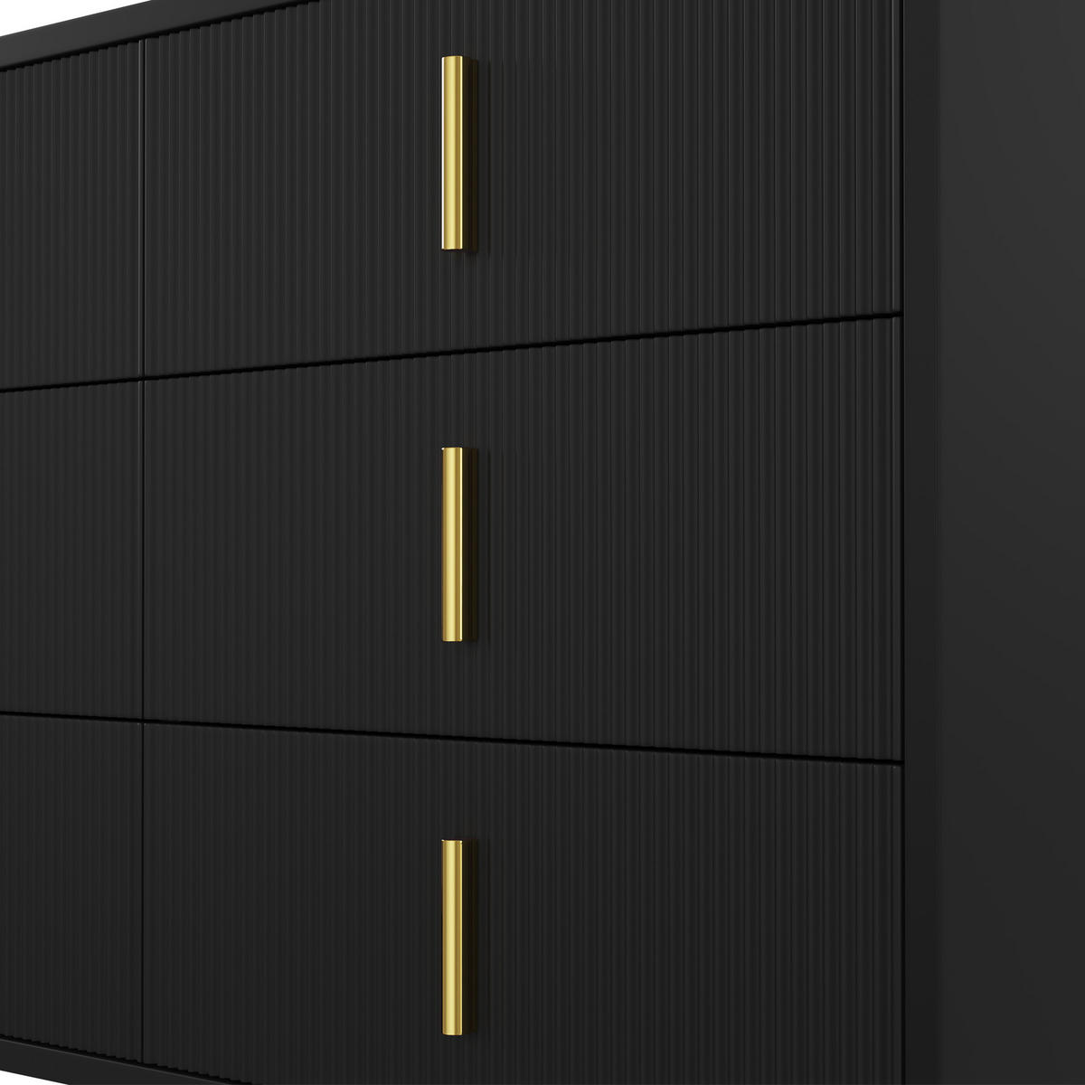 KOMMODE aus Spanplatte 120x77x40cm in Schwarz-Gold - Schwarz, Holzwerkstoff (120/77/40cm) - Modfu