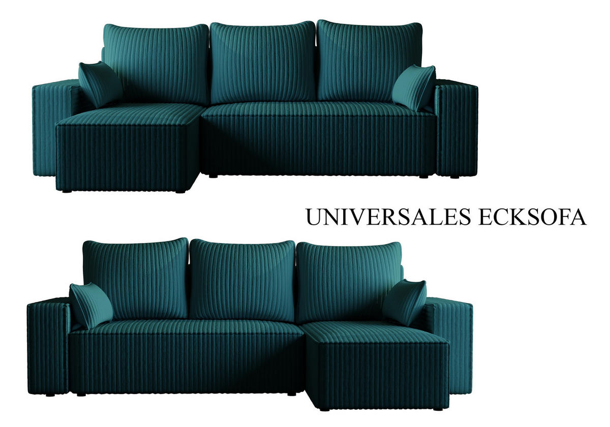 ECKSOFA Tobi mit Bettkasten und Schlaffunktion, L-Form/XL-Form, Cordstoff, Universal - Blau, Holzwerkstoff (246/145cm) - 4ALL HOME