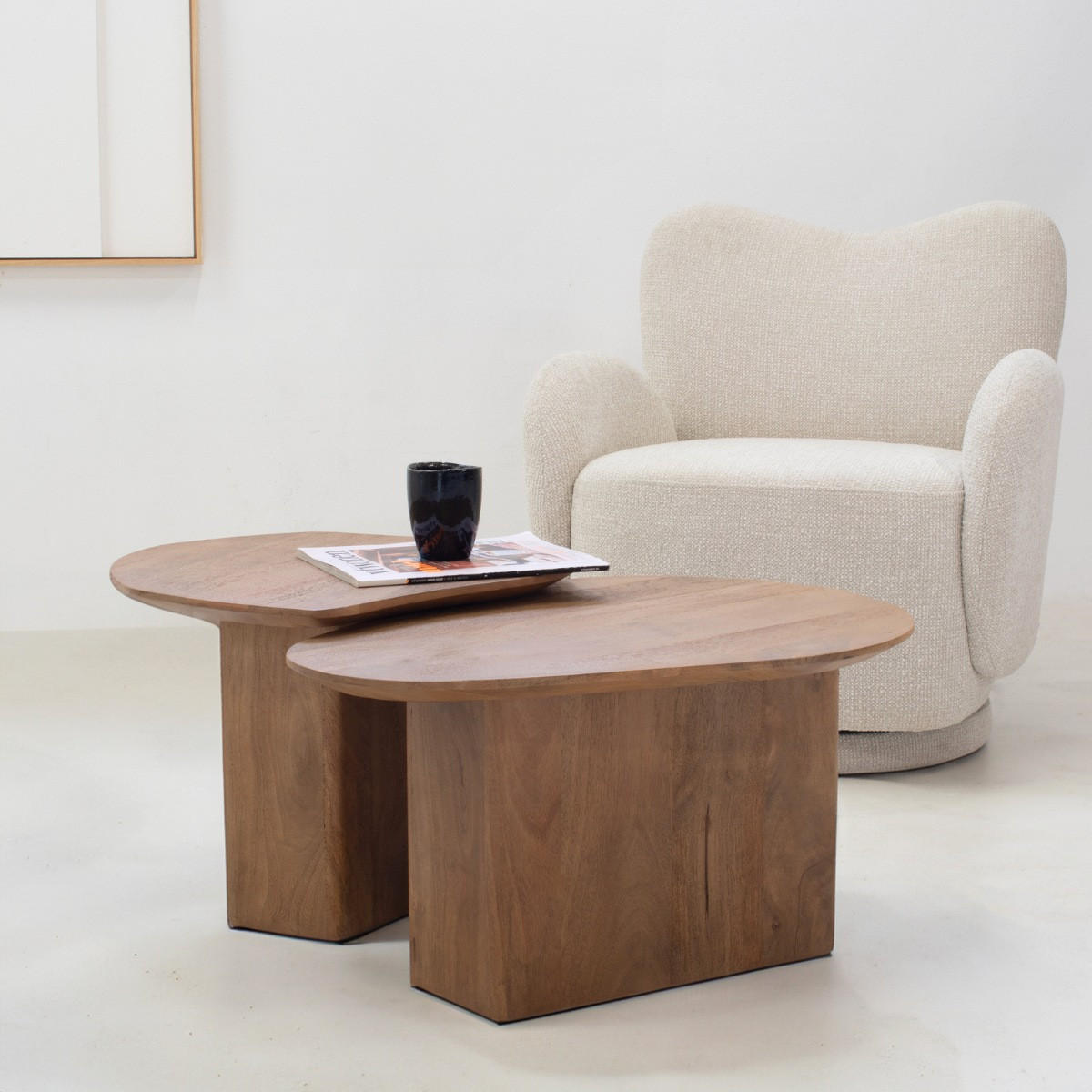 BEISTELLTISCH organisch 2er Set aus Mangoholz 70x60x35cm, braun - Braun, Holz (70/60/35cm) - Giga Meubel