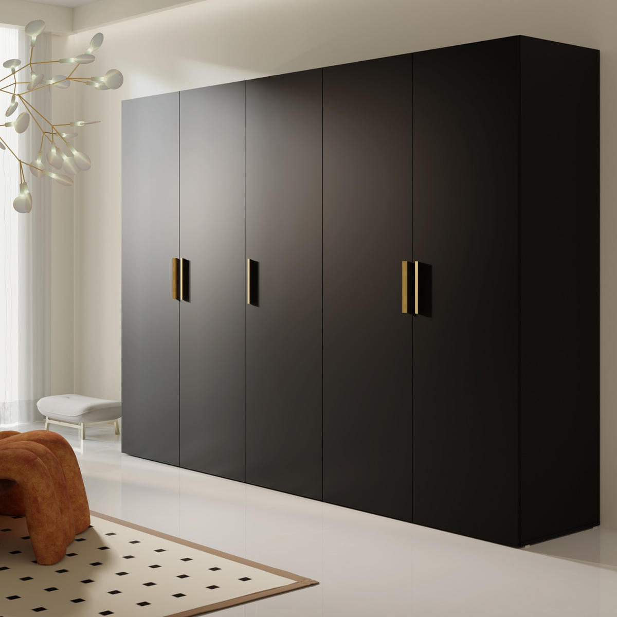 DREHTÜRENSCHRANK Napoli 5D 250 Schwarz (schwarzer oder goldener Griff) - Silberfarben/Schwarz, Holzwerkstoff/Kunststoff (250/35/60cm) - mzm24