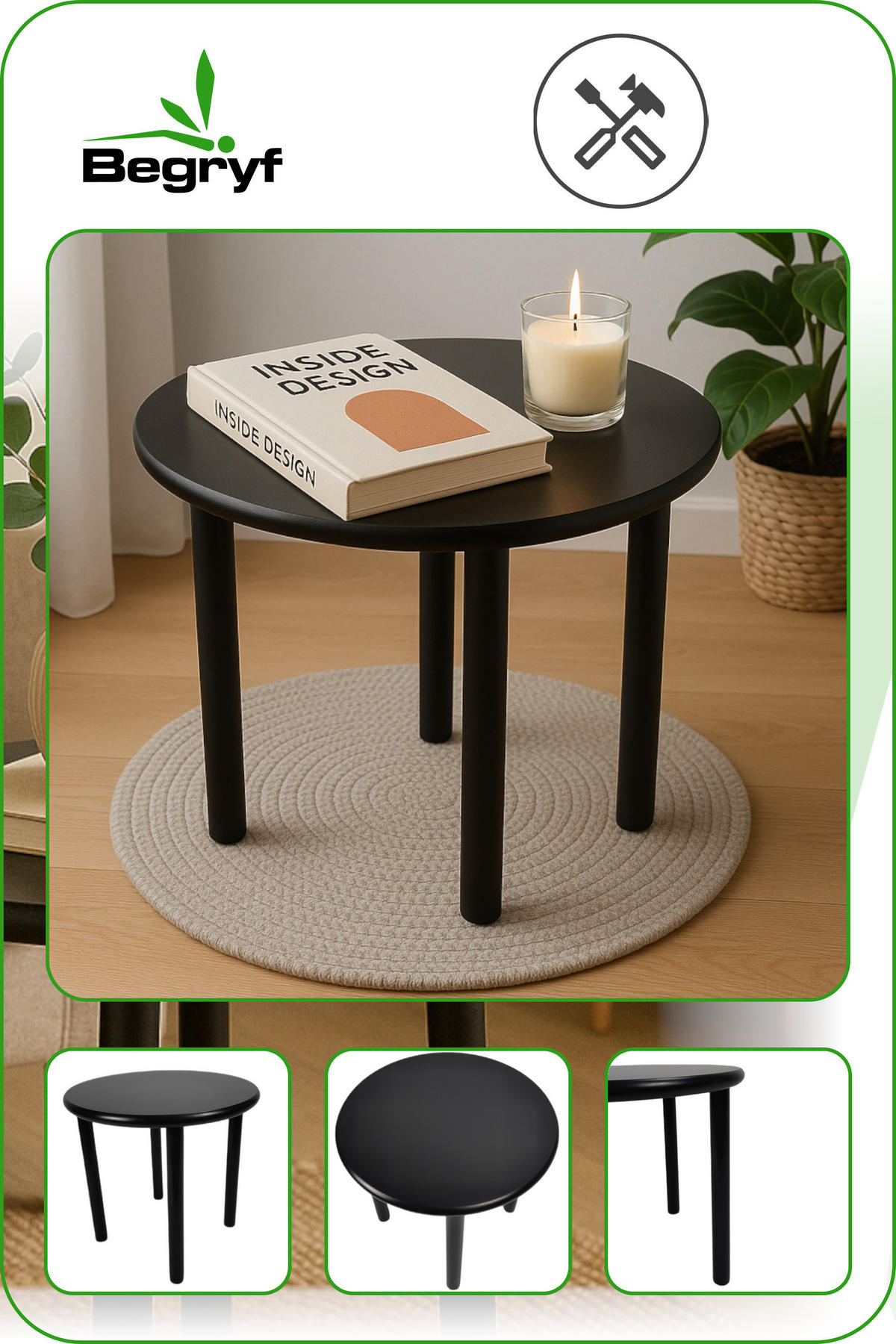 COUCHTISCH Holzoptik Schwarz Rundtisch 45x42 cm - Schwarz, Holzwerkstoff (45/45/42cm) - Begryf