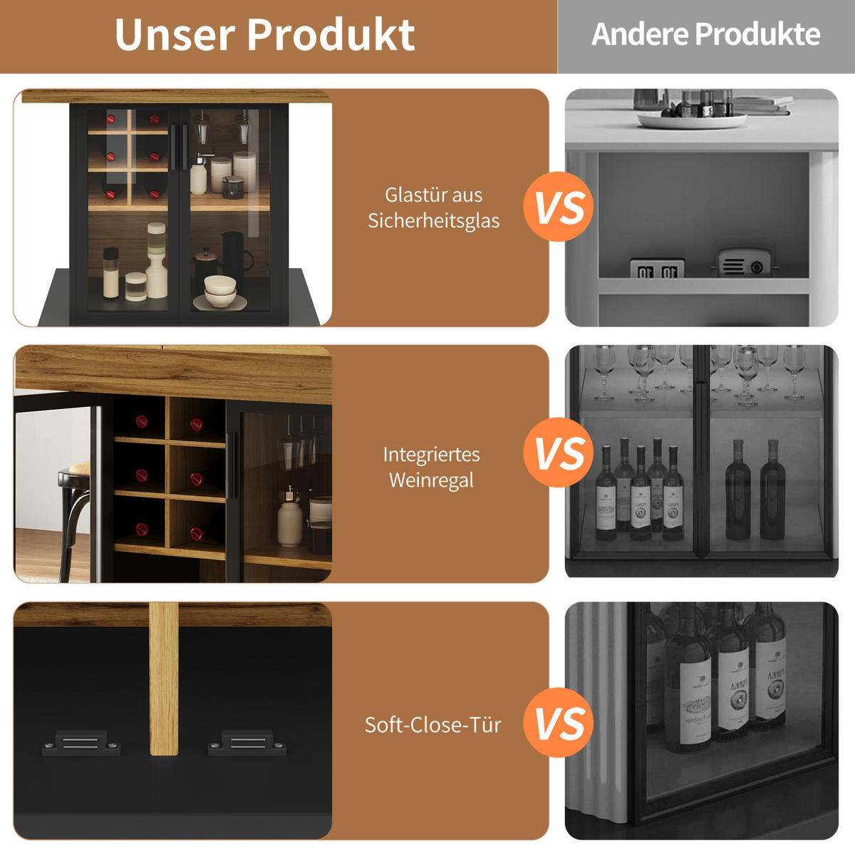 AUSZIEHTISCH 110/80/76 cm Schwarz mit Weinregal-Einsatz und Glastür aus MDF - Schwarz, Holzwerkstoff (110/80/76cm) - OKWISH
