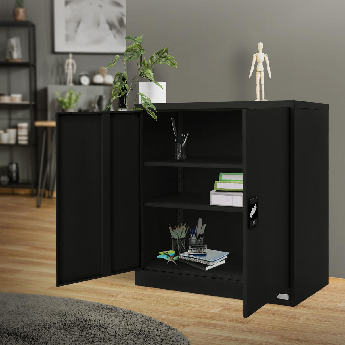 AKTENSCHRANK 90x40x90 cm Schwarz aus Stahl - Schwarz, Metall (40/90/90cm) - ML-DESIGN