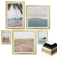WANDBILDER 5er Set - 50x50 cm & 20x30 cm & 40x60 cm Goldrahmen - Treppe, Strand, Meerblick, Schaukel - Goldfarben, Kunststoff (40/60cm) - ArtPrintCave