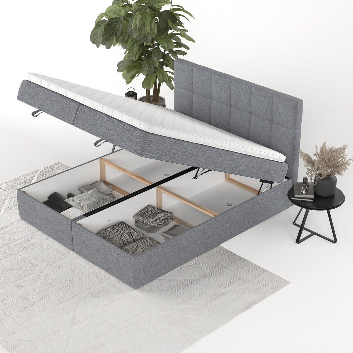 BOXBETT Savio 180/200 cm Grau im Neve Stoff - Schwarz/Grau, Holz/Holzwerkstoff (180/200cm) - AltaBeds