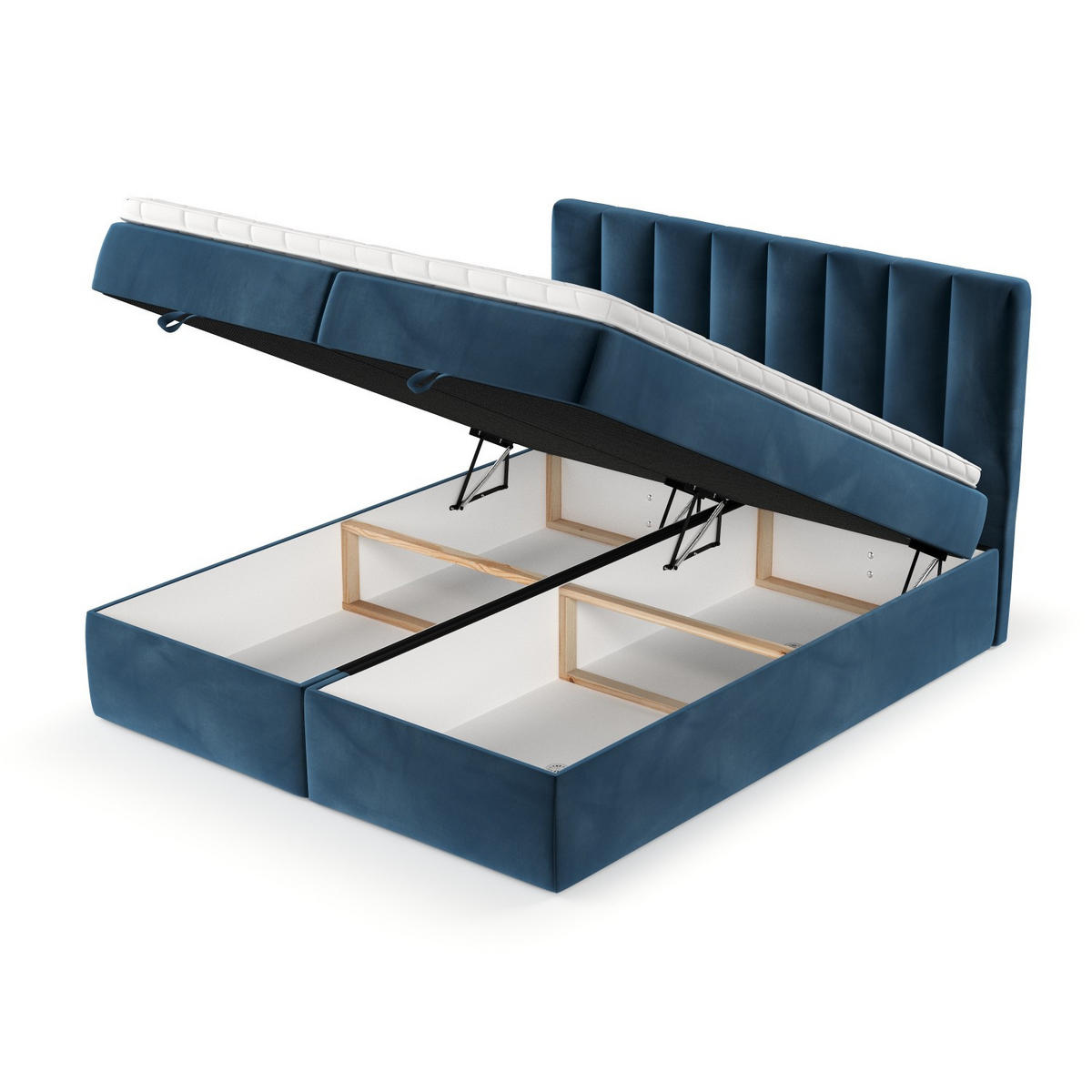 BOXBETT Lusso 140/200 cm Dunkelblau im Kronos Stoff - Schwarz/Dunkelblau, Holz/Holzwerkstoff (140/200cm) - AltaBeds