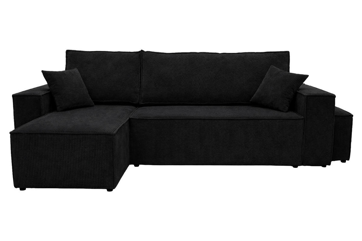ECKSOFA Mit Schlaffunktion Und Pouf, Cordstoff Poso, Schwarz, Links, Best L Mit Pouf - Schwarz, Holz (244/145cm) - Kaiser Möbel