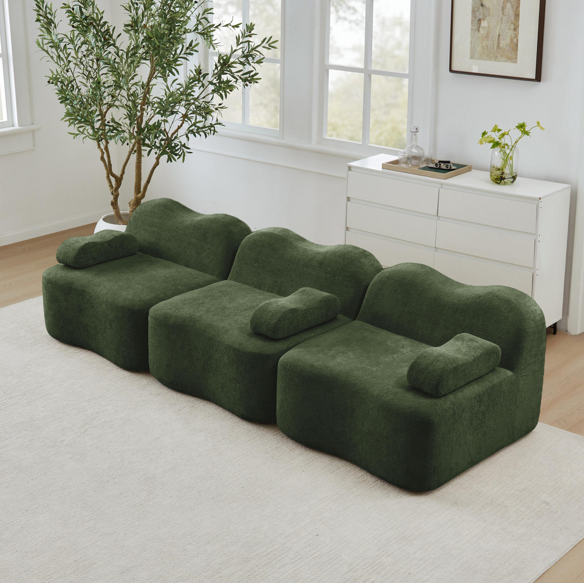 3-SITZER Modulares Sofa grün aus Samt mit tiefer Sitzfläche - Grün, Textil (98/70/288cm) - Modenvie