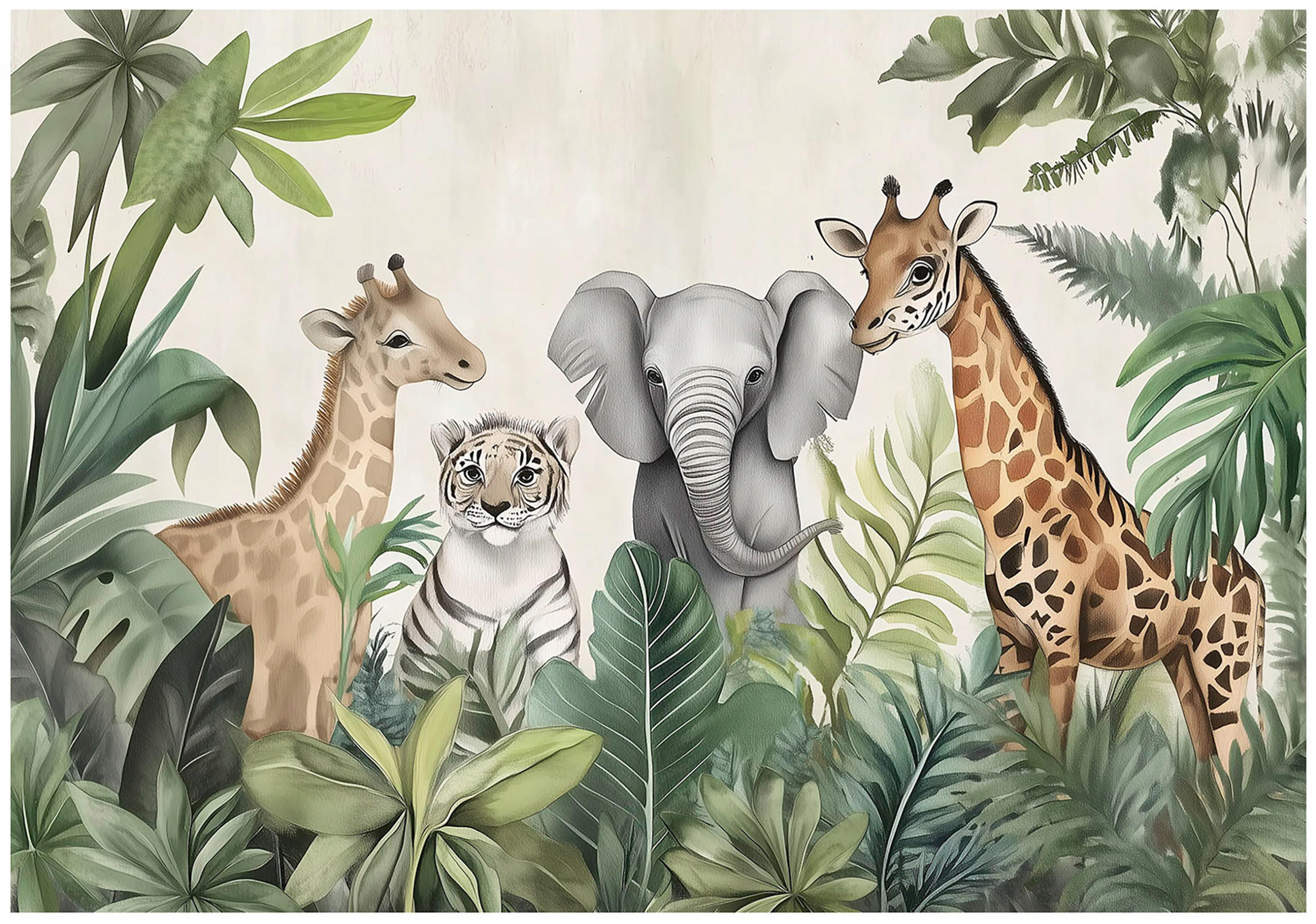FOTOTAPETE Kinderzimmer Dschungel Tiere 400x280 - Multicolor, Papier (400/280cm) - Wallarena