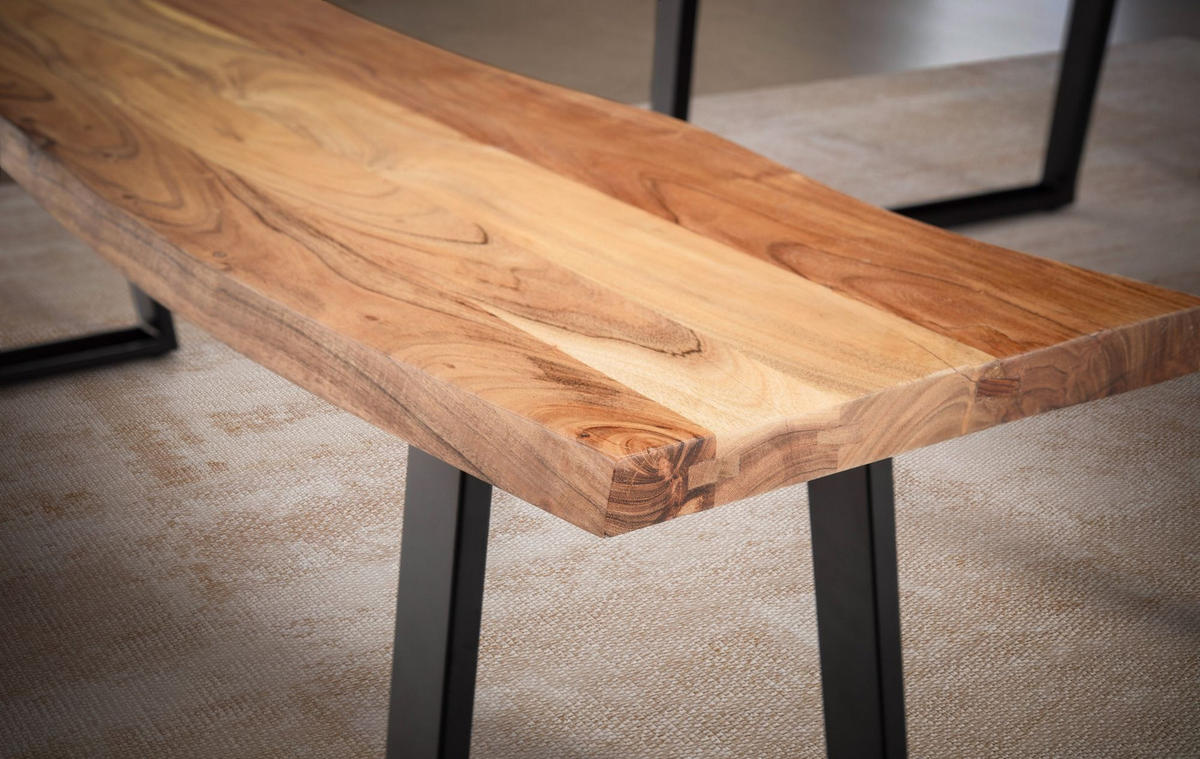 ESSZIMMERBANK Massivholz Metall Baumkante ohne Lehne, Akazie 120x40x46 cm - Schwarz/Braun, Holz/Metall (120/46/40cm) - KADIMA DESIGN