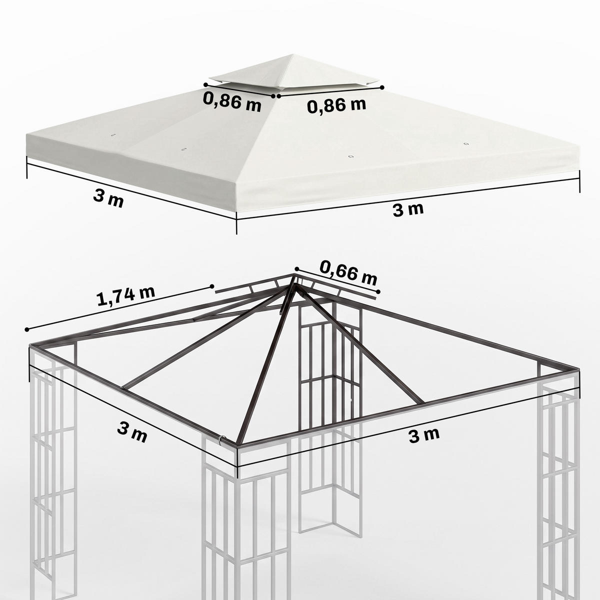 NÁHRADNÍ STŘECHA Střecha pro kovový zahradní altán Altán Party stan Zahradní stan 3x3 - bílá, plast (300/18/300cm) - Outsunny