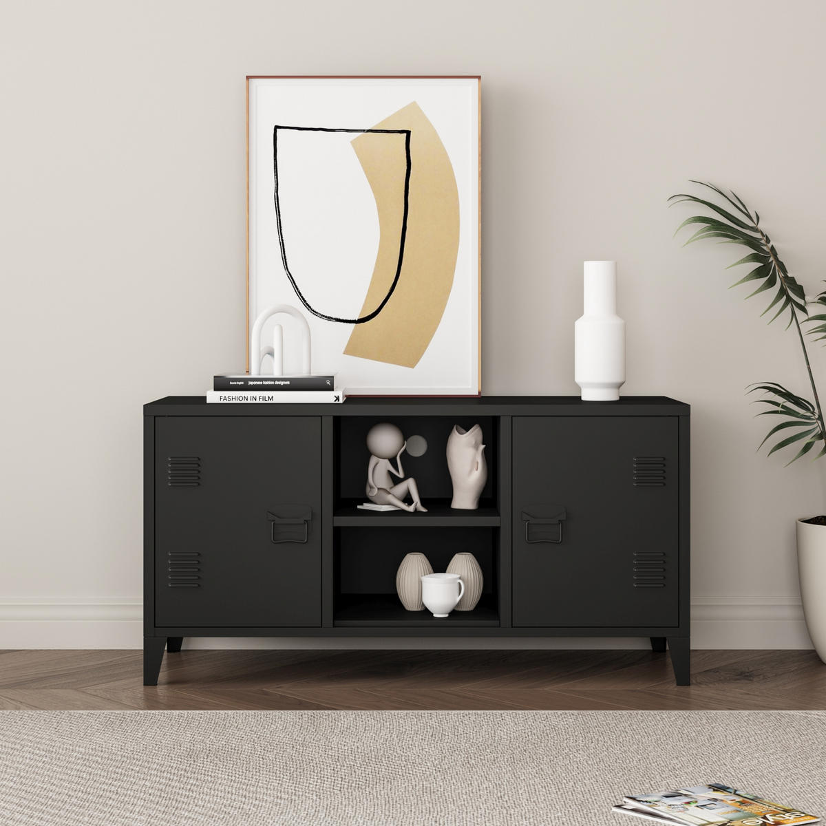 SIDEBOARD Kotka - Schwarz, Metall (113/58/40cm) - [en.casa]
