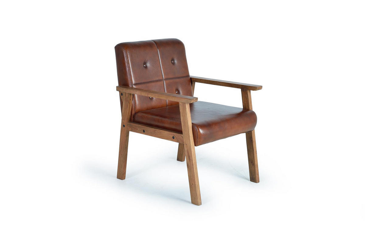 SESSEL aus Leder und Holz - Braun, Fell (60/82/65cm) - Giner y Colomer