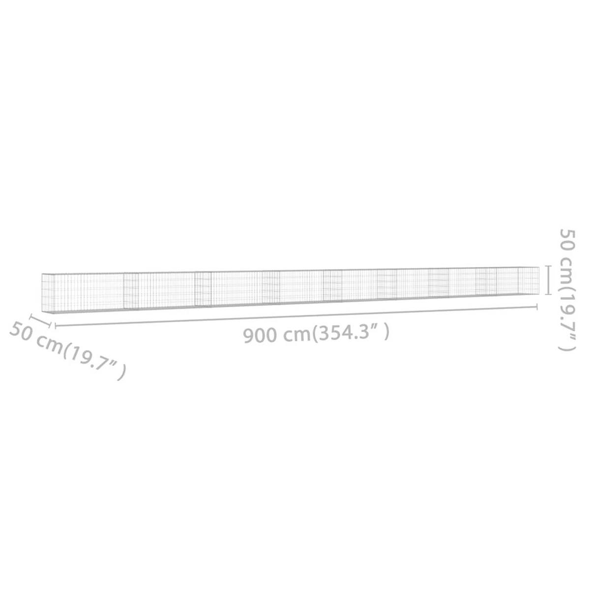 GARTENZAUN, Gabionenkorb 900/50/50 cm, aus Stahl, Silbern - Silberfarben, Metall (50/50cm) - vidaXL