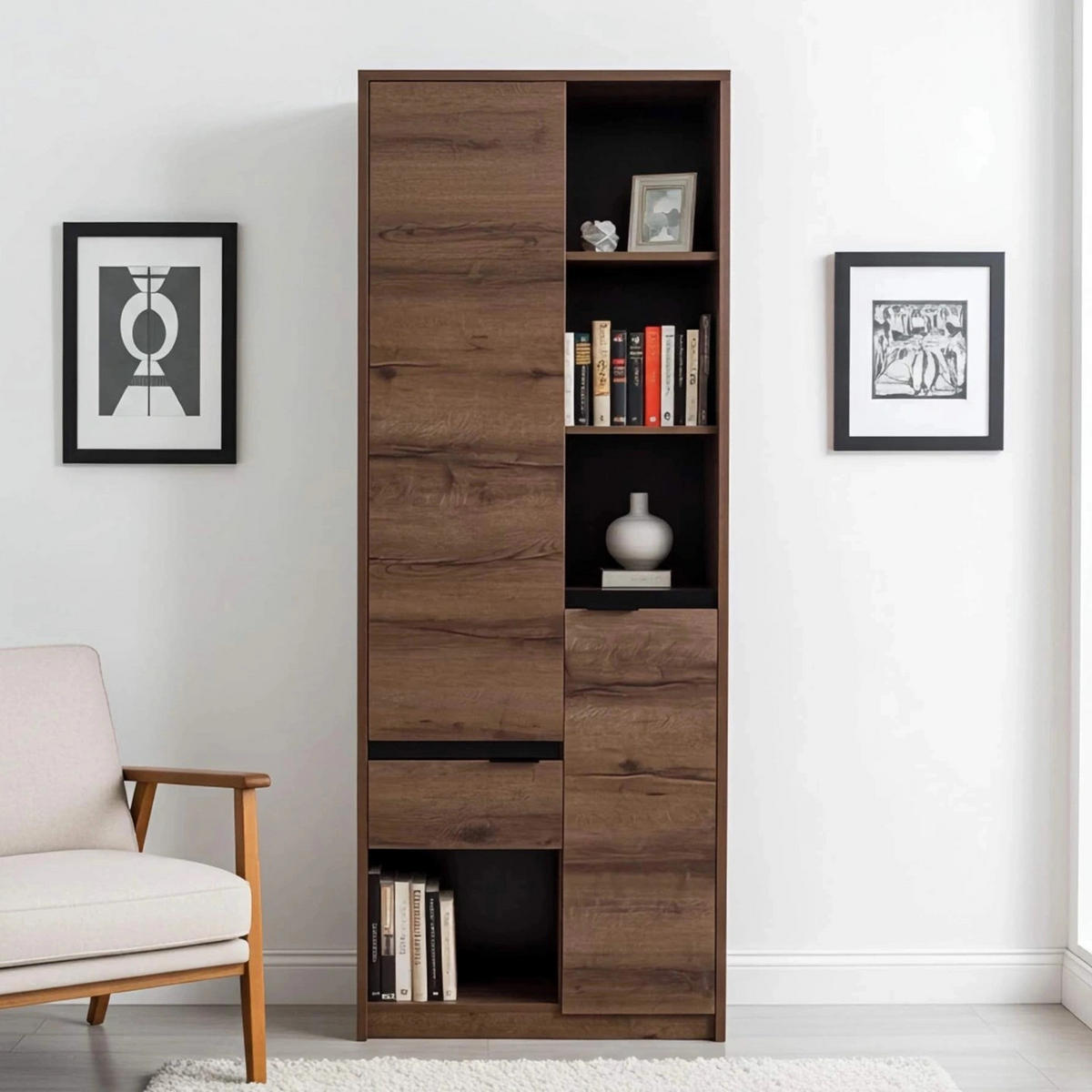 BÜCHERREGAL Martin 80x200 - Schwarz Hochglanz/Schwarz, Holzwerkstoff/Metall (80/200/40cm) - Ravio