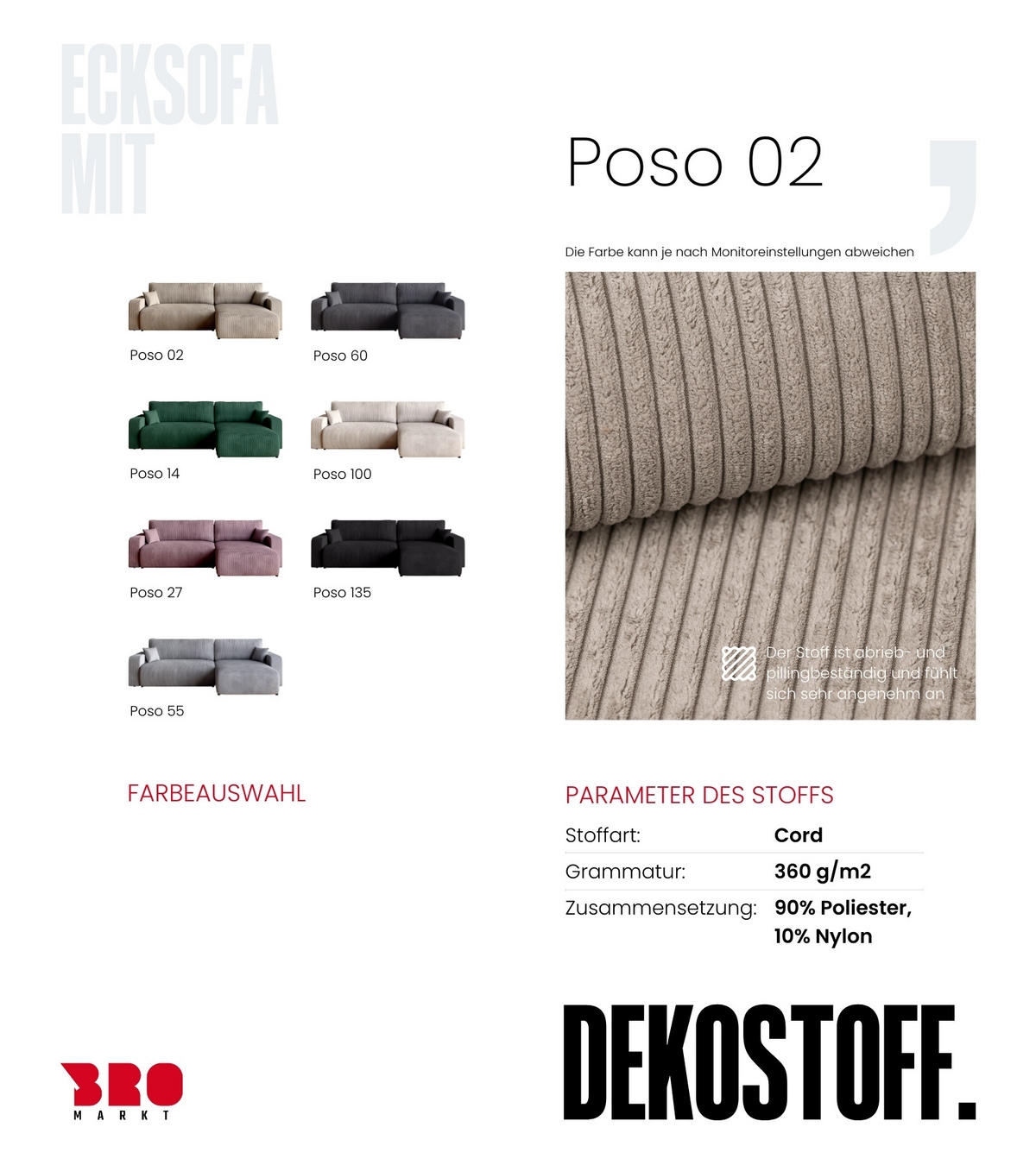 ECKSOFA PUMI XL mit Schlaffunktion Beige Cord - Beige, Textil (274/148cm) - Bromarkt