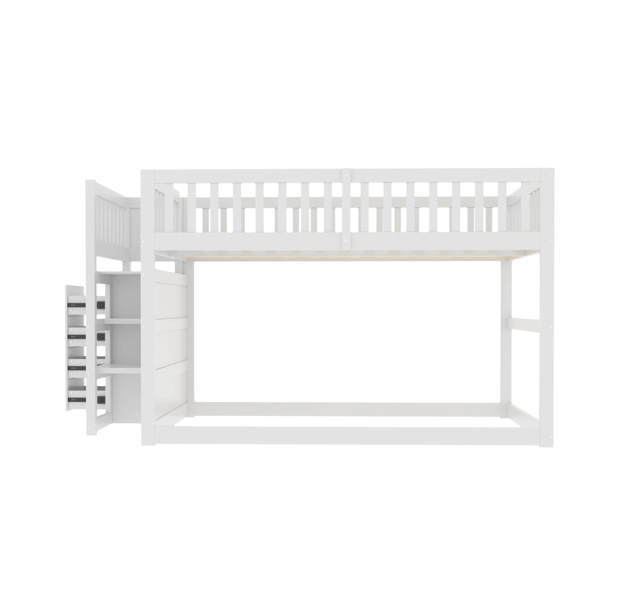 ETAGENBETT Niedriges 140/200 cm weiß mit Staufach und hohem Zaun-Design - Weiß, Holz (140/200cm) - OKWISH