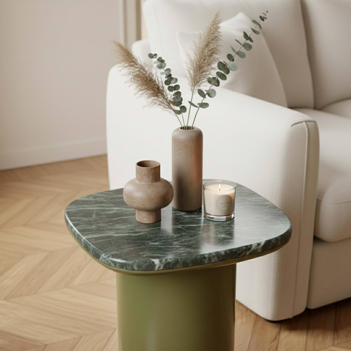 COUCHTISCH, Olivgrün - Grün, Naturmaterialien (42/42/45cm) - Oviala